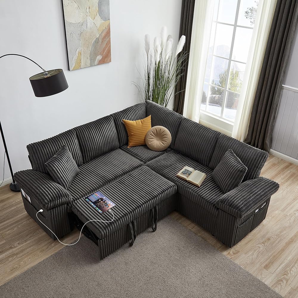82'' Modular Sectional Couch with Sleeper Sofa Bed (Dark Grey)