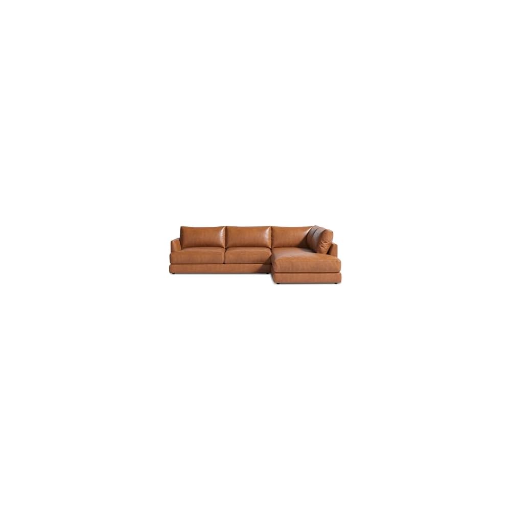 Valencia Serena 108" Full Leather Sectional Sofa with Right Bumper | Nappa 11000 Leather, Modern Low Profile Lounge Sofa | L Shaped Couch for Living Room Furniture, Cognac