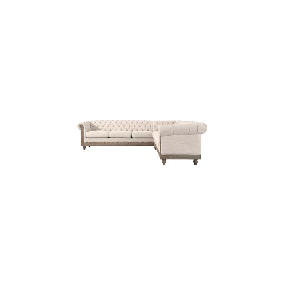 Chesterfield Sofa, Retro Upholstered 6 Seater Rolled Arm Couch for Living Room Bedroom Office, Beige