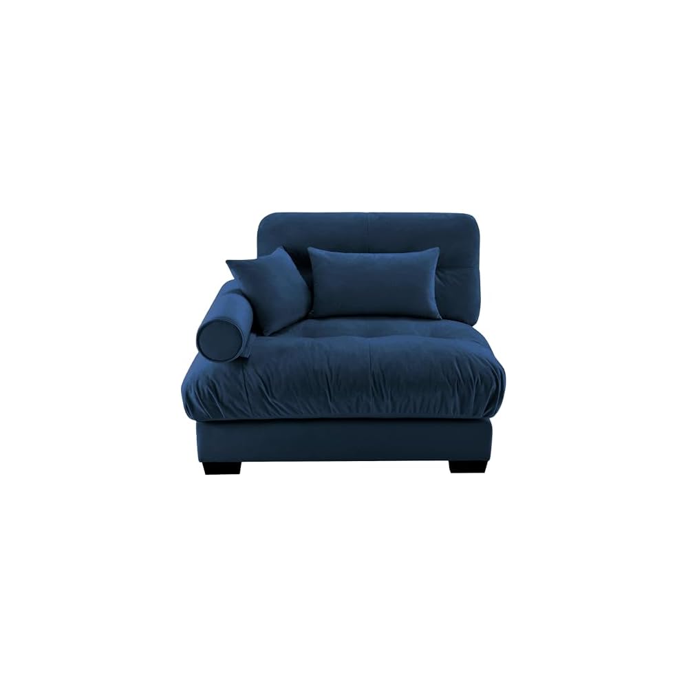Milano Left-Facing Modular Sectional Sofa Chair with Bolster and Accent Pillows, Single Seater Corner Couch Component, Blue