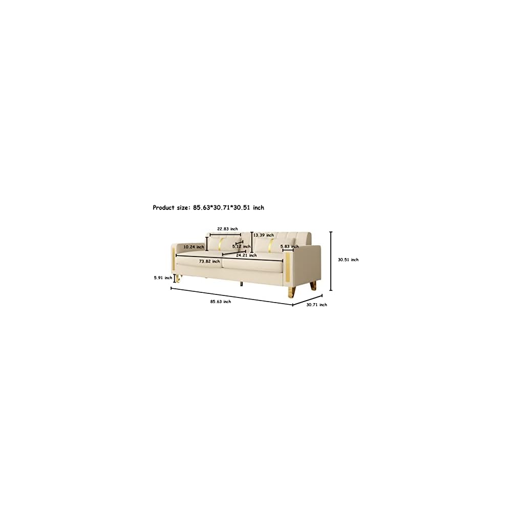 Modern Velvet Loveseat Sectional Sofa with Gold Legs, 86" Large, Beige, Upholstered Deep Seat Chaise for 3-4 Persons, Living Room, Office, Apartment