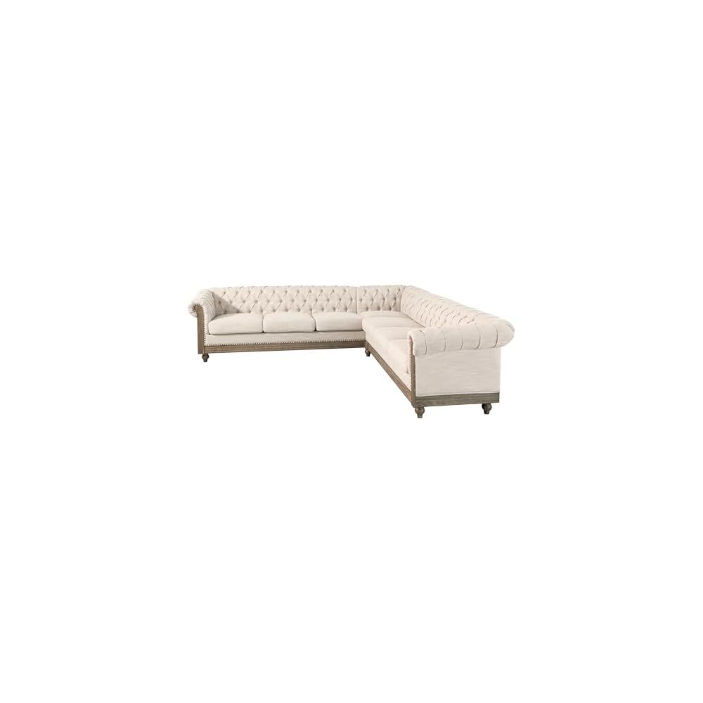 Chesterfield Sofa, Retro Upholstered 6 Seater Rolled Arm Couch for Living Room Bedroom Office, Beige