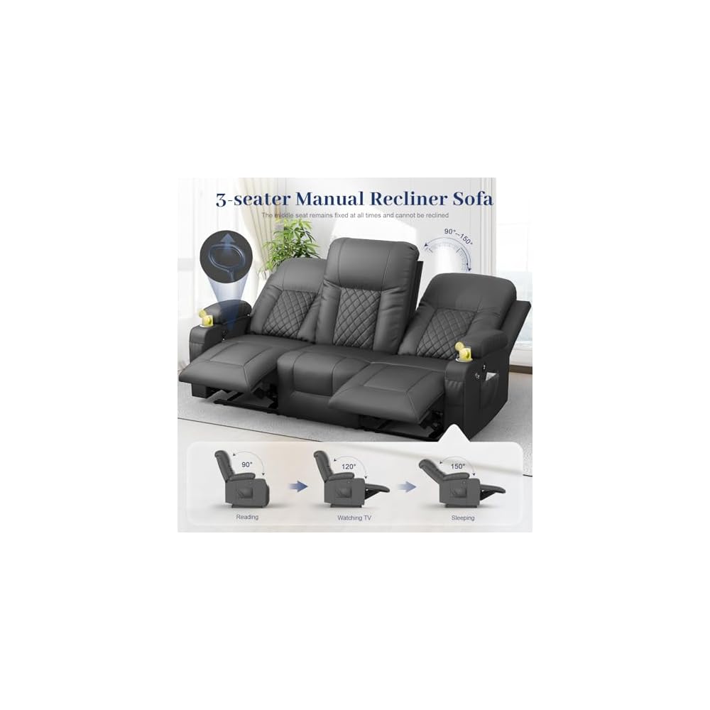 Oversized Recliner Sofa Set with 3+2+1 Pieces in Living Room, 1 Reclining Loveseat Couch, 1 Recliner Chair with 360 Degree Swivel Single Sofa Seat, 3 Seats Dual Reclining Sofa with USB Ports