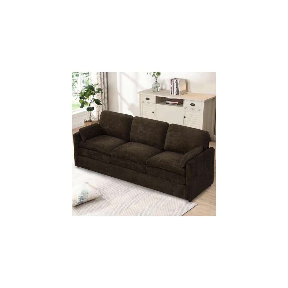 89" Chenille Modern Sofa w/Plump Backrests, Brown