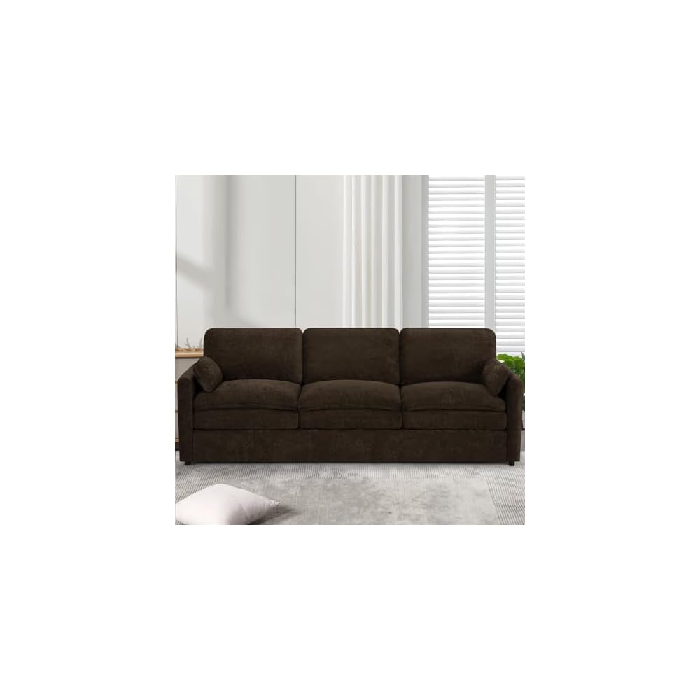 89" Chenille Modern Sofa w/Plump Backrests, Brown