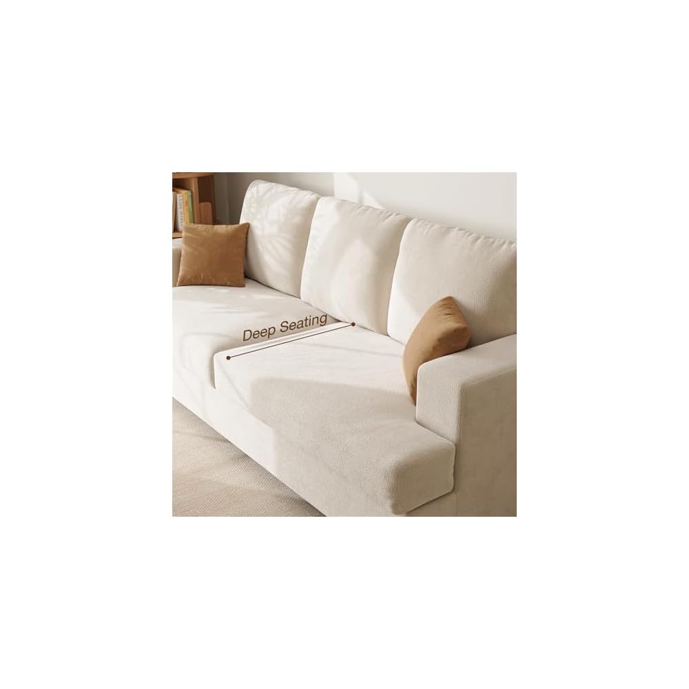 89" Cream White Couches for Living Room, 3 Seater Couch with Deep Seat, Oversized Loveseat Sofa for Apartment and Small Spaces