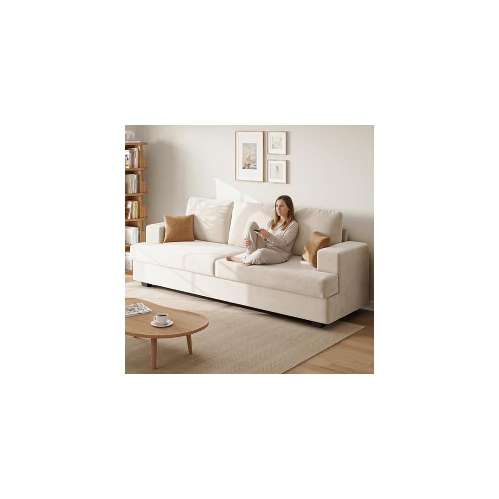 89" Cream White Couches for Living Room, 3 Seater Couch with Deep Seat, Oversized Loveseat Sofa for Apartment and Small Spaces