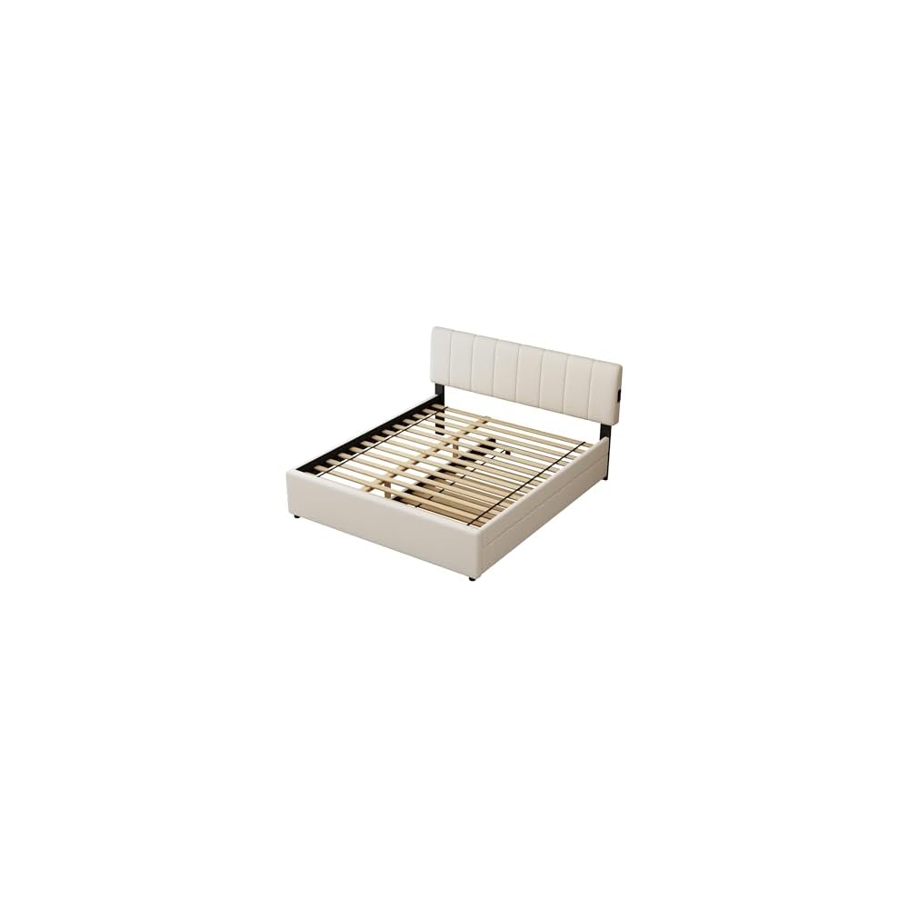 Queen Size Upholstered Platform Bed with Pull-Out Trundle Bed