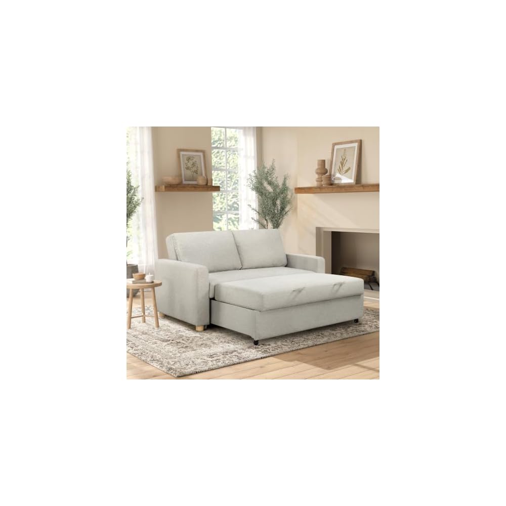 Tulsa 72" Convertible Sleeper Loveseat, Queen Size, Dreamcoil Comfort, FingerGuard Pinch Point Protection, Woven Fabric, Light Gray