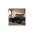 Cloud Couch Modular Sectional Sofa with Storage Ottomans,160.6" Down Filled 6 Seater Convertible Sectional Sofas,V Shaped Black Couch for Living Room,Covers Washable&Replaceable