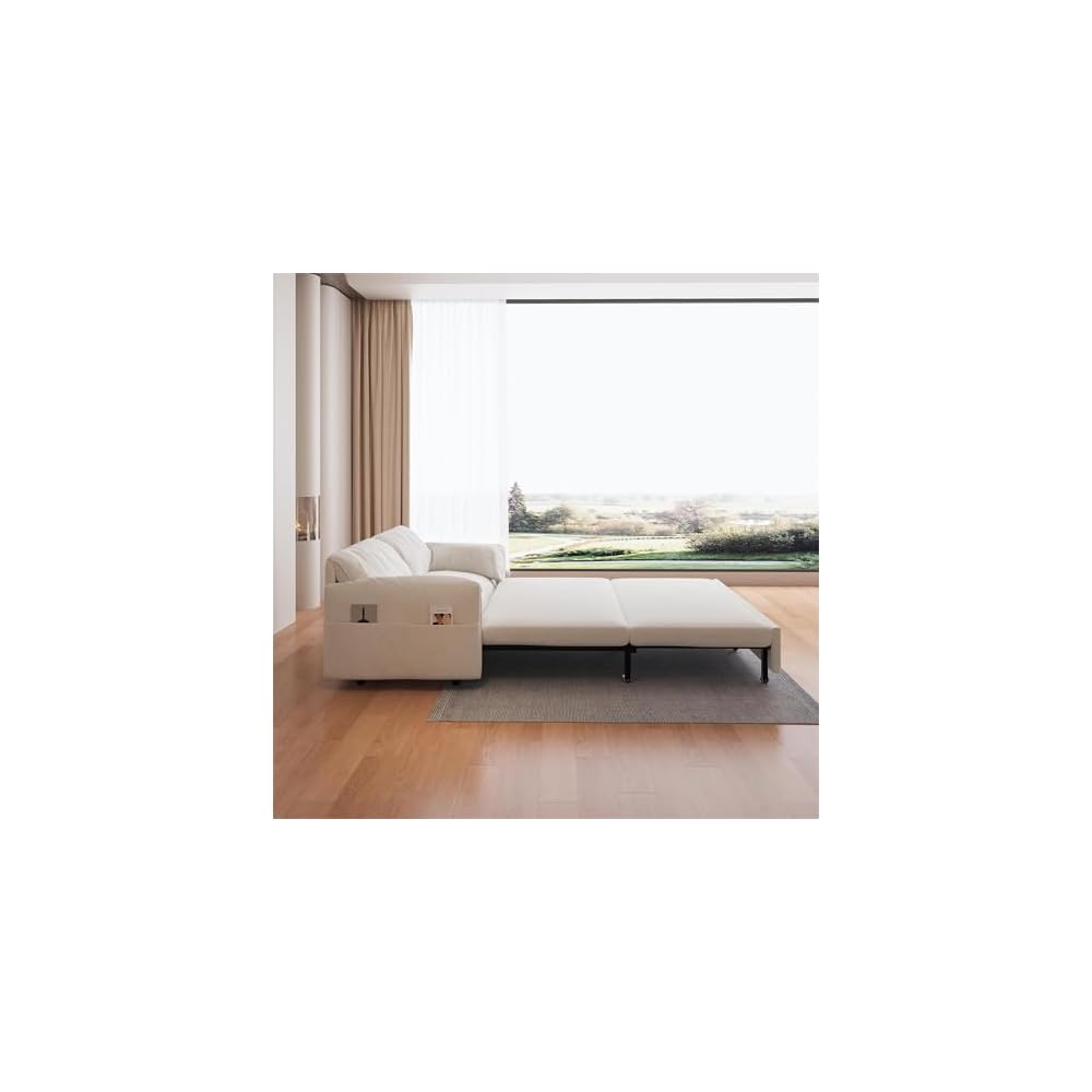63.8" Convertible Sleeper Sofa,3-in-1 Queen Pull Out Couch with Side Pockets,Multi-Functional Velvet Loveseat Bed for Living Room,Bedroom,Apartment,Office,Beige