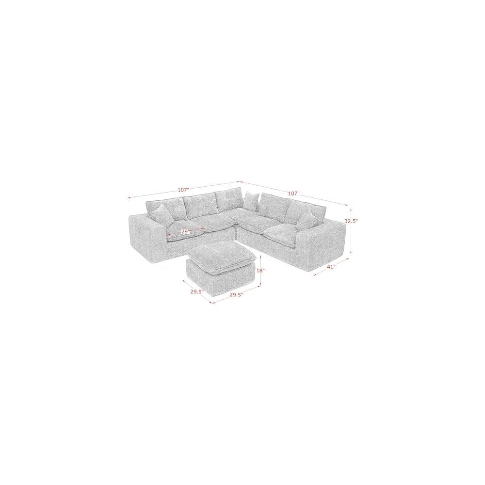 107" L-Shaped Oversized Boucle Modular Sectional Sofa with 1 Ottomans and Pillows, 6-Seater Upholstered Boneless Comfy Cloud Couch, DIY Combination, No Assembly Required, for Living Room, Green