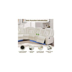 Power Reclining Living Room Sofa Furniture Set, Leather Reclining Couch with LED Ambient Light, Home Theater Seating with USB Ports/Wireless Power, Storage Console & Cup Holders, Beige