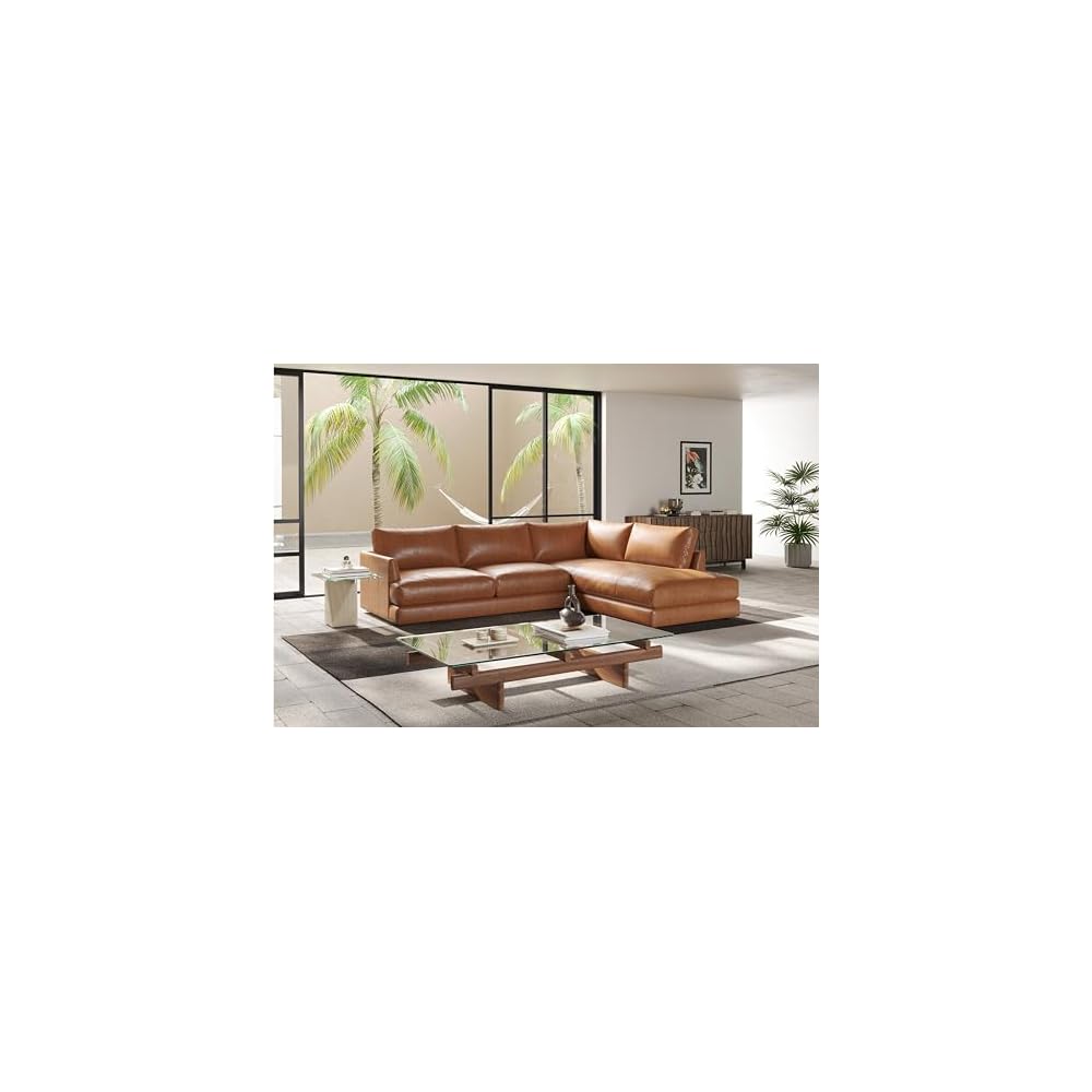 Valencia Serena 108" Full Leather Sectional Sofa with Right Bumper | Nappa 11000 Leather, Modern Low Profile Lounge Sofa | L Shaped Couch for Living Room Furniture, Cognac