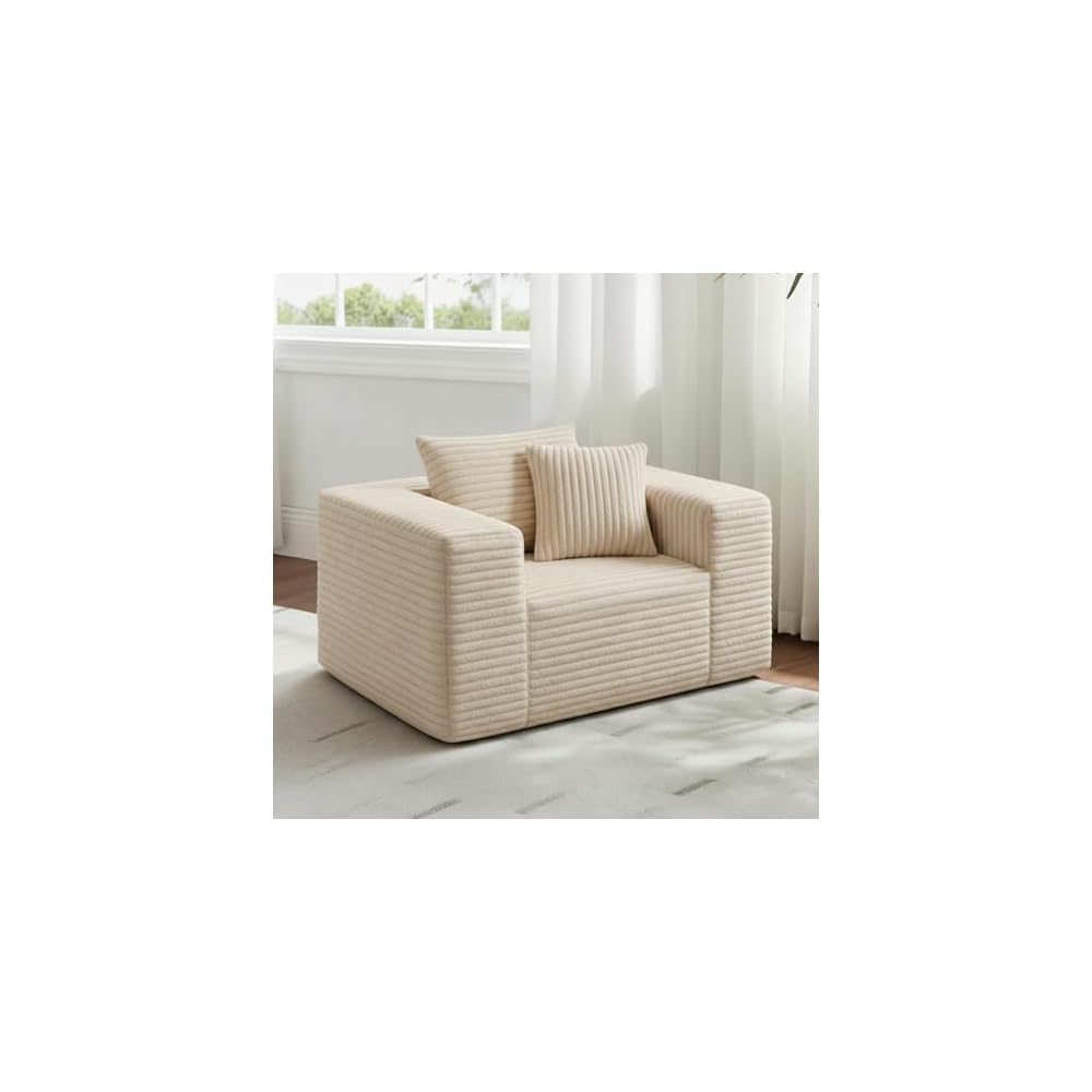 46.9" Corduroy Boneless Sofa, Couch in a Box with Memory Foam & Pocket Springs, No Assembly Cloud Couch for Bedroom, Apartment, Small Spaces, Beige