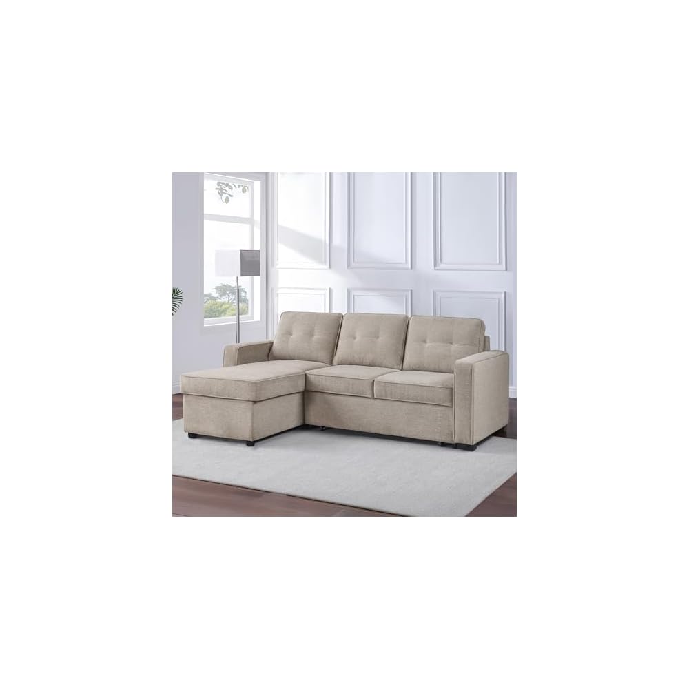 Furniture Noah Brown Reversiable 88" Chofa, Convertible Sleeper Chair, 7-Inch Cushion, 100% Polyester Fabric, 300lb Capacity, Living Room, Sofa, Bed, 88" L x 60.5" D x 36.5" H, Brown