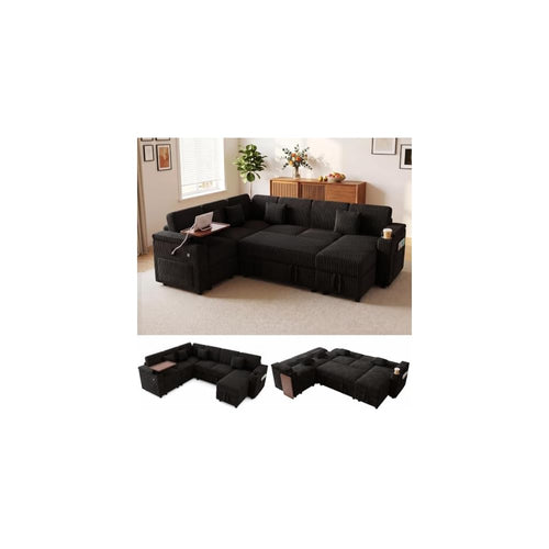 100" 7-seat Modular U-Shaped Storage Sofa with Pull Out Bed