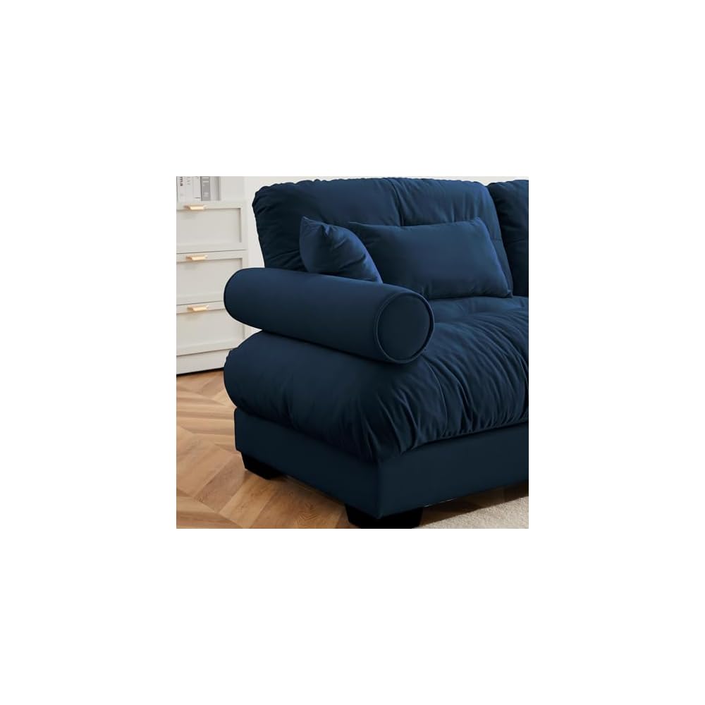 Milano Left-Facing Modular Sectional Sofa Chair with Bolster and Accent Pillows, Single Seater Corner Couch Component, Blue