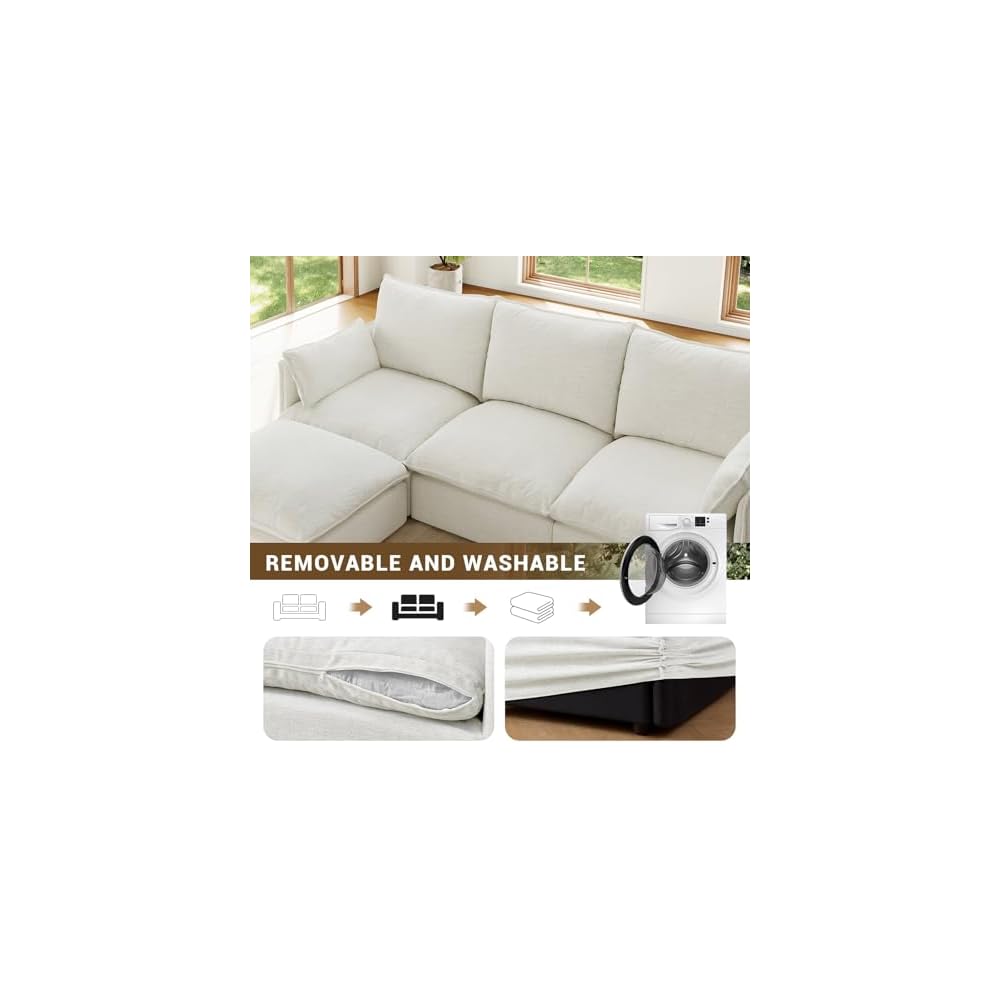 Cloud Modular Sectional, Middle Waterproof High Backrest Sectional Sofas,Down Filled Modular Couch with Removable Washable Cover for Living Room,Cream White