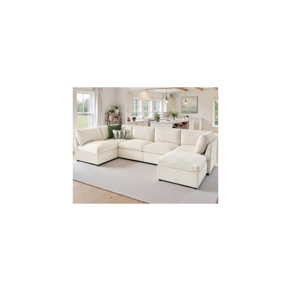 Oversized Cloud Couch Sectional, U-Shaped Modular Couch, Beige