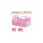 Low Loft Bed Twin Size with 9 Storage Drawers for Kids, Pink