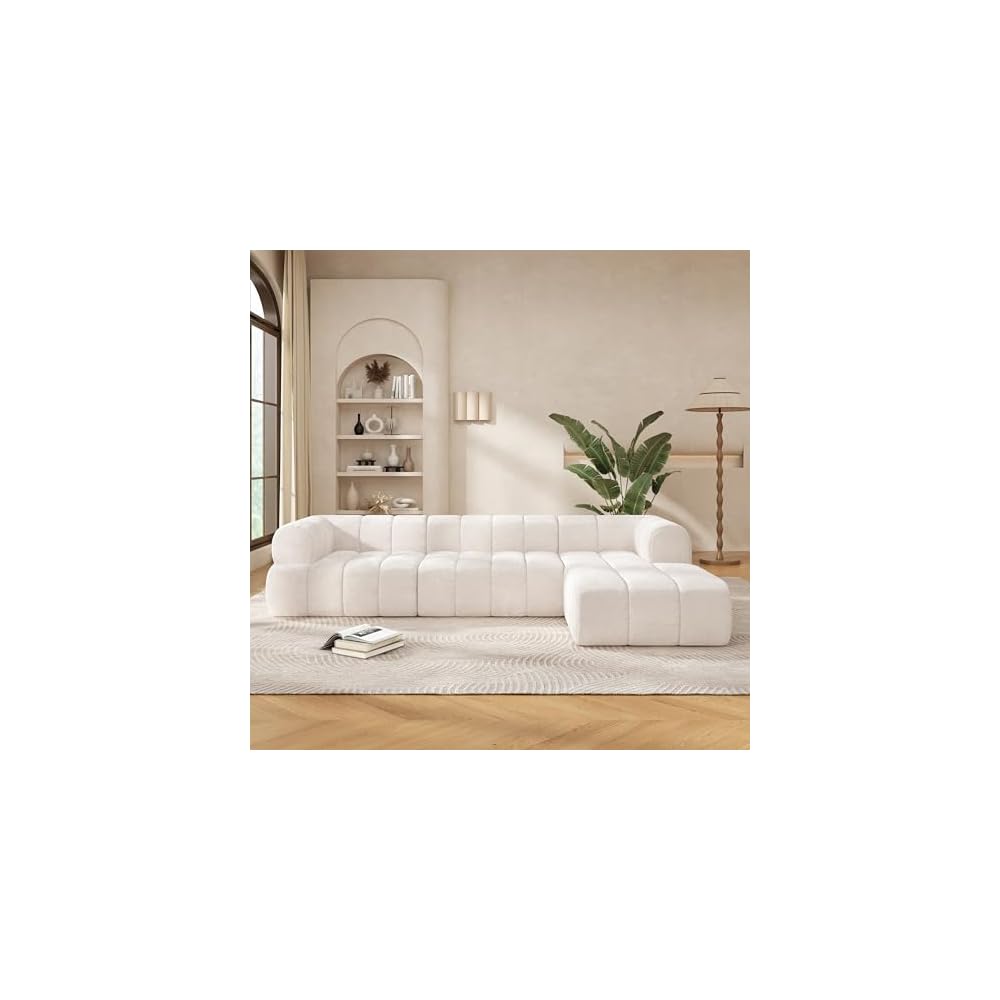 122" Modern L-Shaped Sectional Sofa with Chaise Lounge,Skin-Friendly Fully Compressed Sponge Couch,High-Density Foam Cushions,Right Hand Facing,Lounge Seating for Living Room,Beige