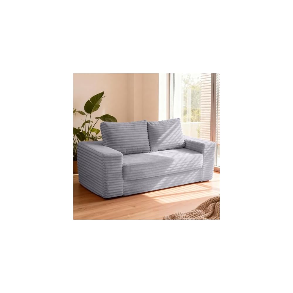 62" Boneless Couch,3-in-1 Convertible Folding Sofa Bed,Light Grey