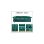 Home Sofa Living Room Furniture, 3 Seater 84" Velvet Upholstered Couch, Mid Century Modern Comfy Couch with Cushions, Classic Tufted Chesterfield Couches for Bedroom, Office, Apartment (Green)