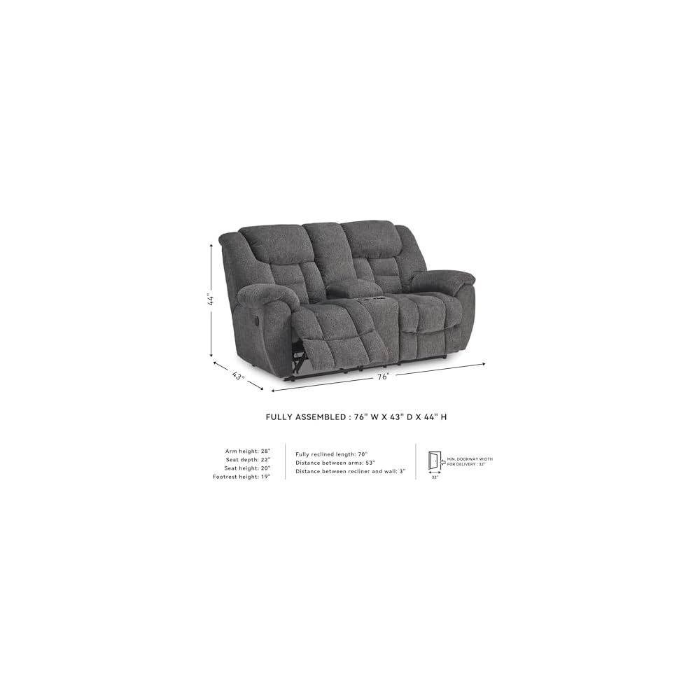 Foreside Contemporary Stain Resistant Manual Double Reclining Loveseat with Console, Storage and Cup Holders, Gray