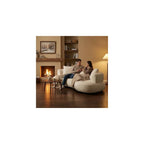 Curved Sectional Sofa, 102", 4-Seater, Pillows, Deep Seats, Boucle, Modern