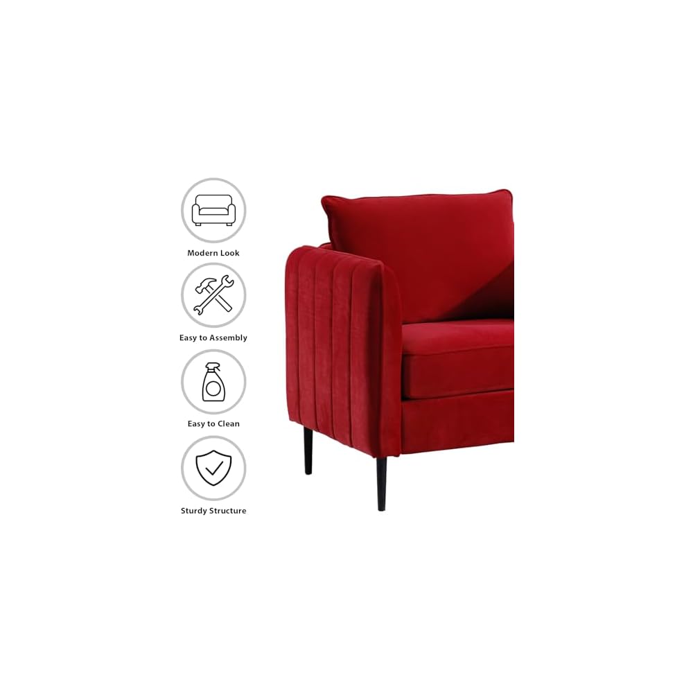 Modern Velvet Accent Chair, Single Sofa Chairs Armchair with Square Arm, Upholstered Accent Chairs for Living Room, Bedroom, Apartment (Burgundy Chair)