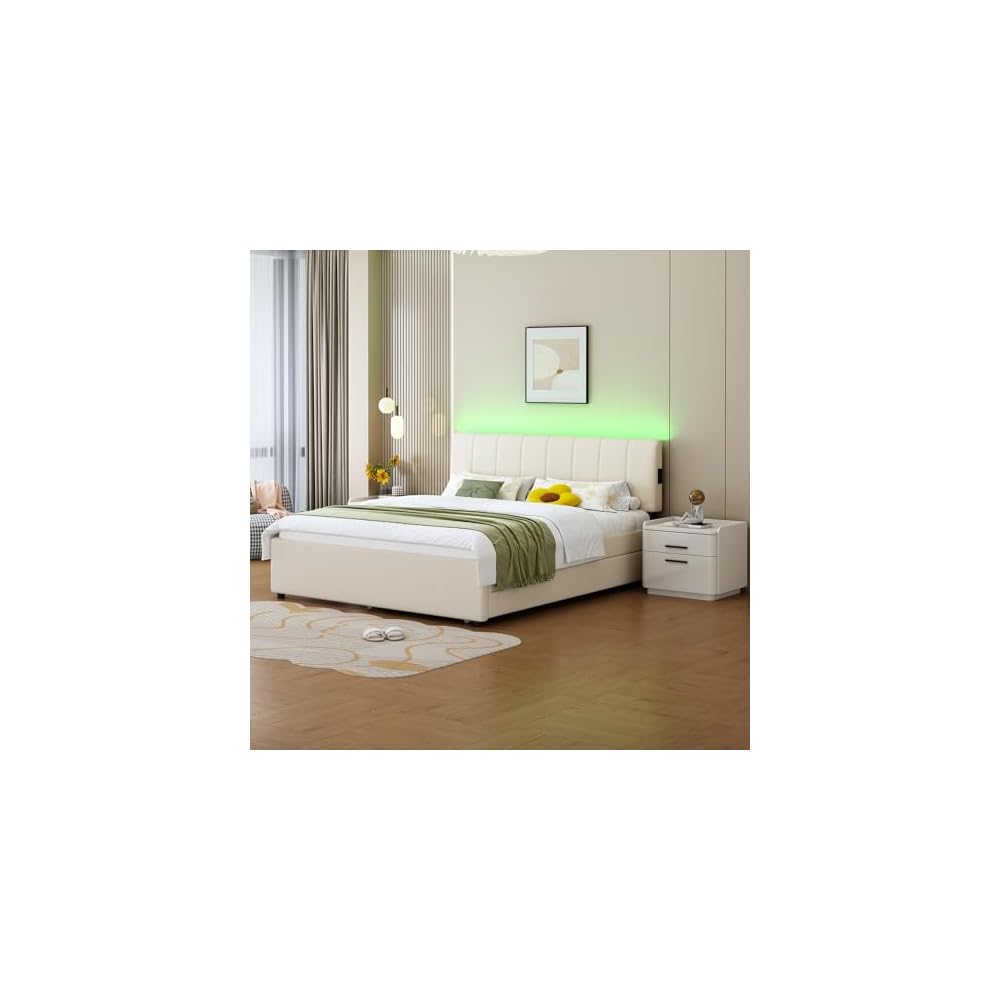 Queen Size Upholstered Platform Bed with Pull-Out Trundle Bed