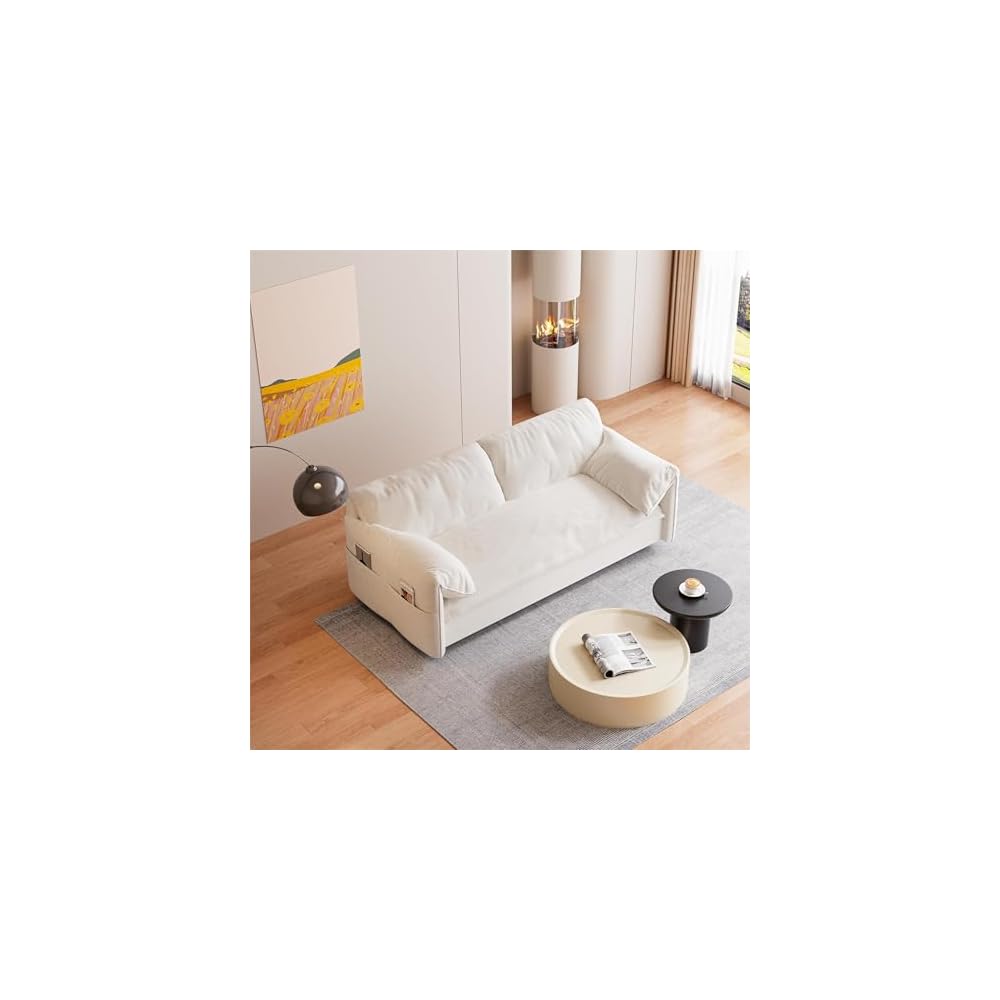 63.8" Convertible Sleeper Sofa,3-in-1 Queen Pull Out Couch with Side Pockets,Multi-Functional Velvet Loveseat Bed for Living Room,Bedroom,Apartment,Office,Beige