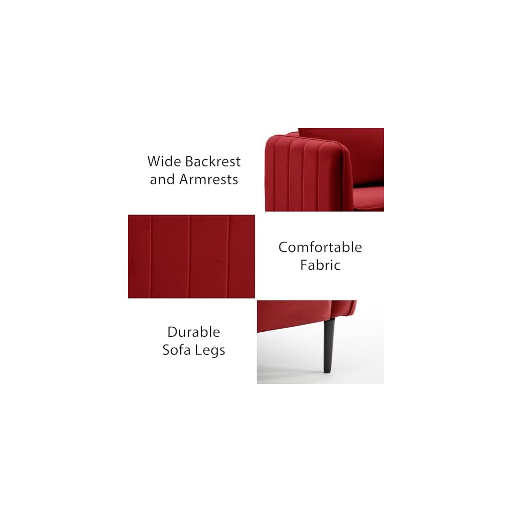Modern Velvet Accent Chair, Single Sofa Chairs Armchair with Square Arm, Upholstered Accent Chairs for Living Room, Bedroom, Apartment (Burgundy Chair)