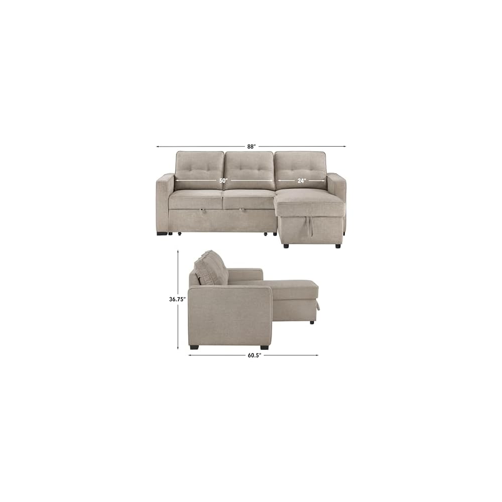 Furniture Noah Brown Reversiable 88" Chofa, Convertible Sleeper Chair, 7-Inch Cushion, 100% Polyester Fabric, 300lb Capacity, Living Room, Sofa, Bed, 88" L x 60.5" D x 36.5" H, Brown