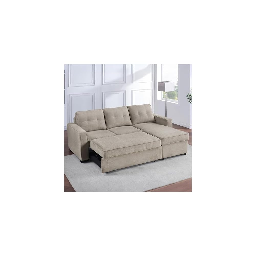 Furniture Noah Brown Reversiable 88" Chofa, Convertible Sleeper Chair, 7-Inch Cushion, 100% Polyester Fabric, 300lb Capacity, Living Room, Sofa, Bed, 88" L x 60.5" D x 36.5" H, Brown