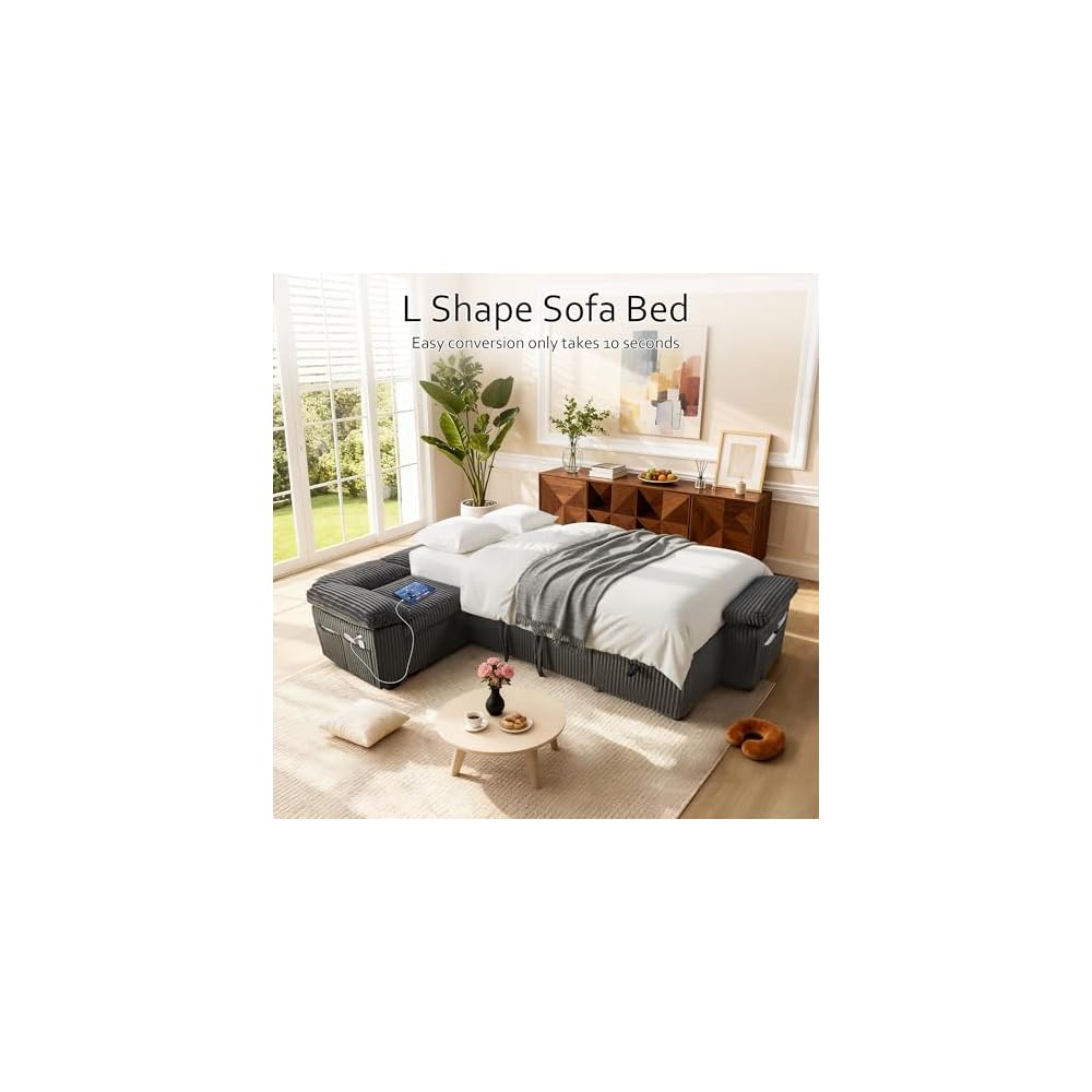 82'' Modular Sectional Couch with Sleeper Sofa Bed (Dark Grey)