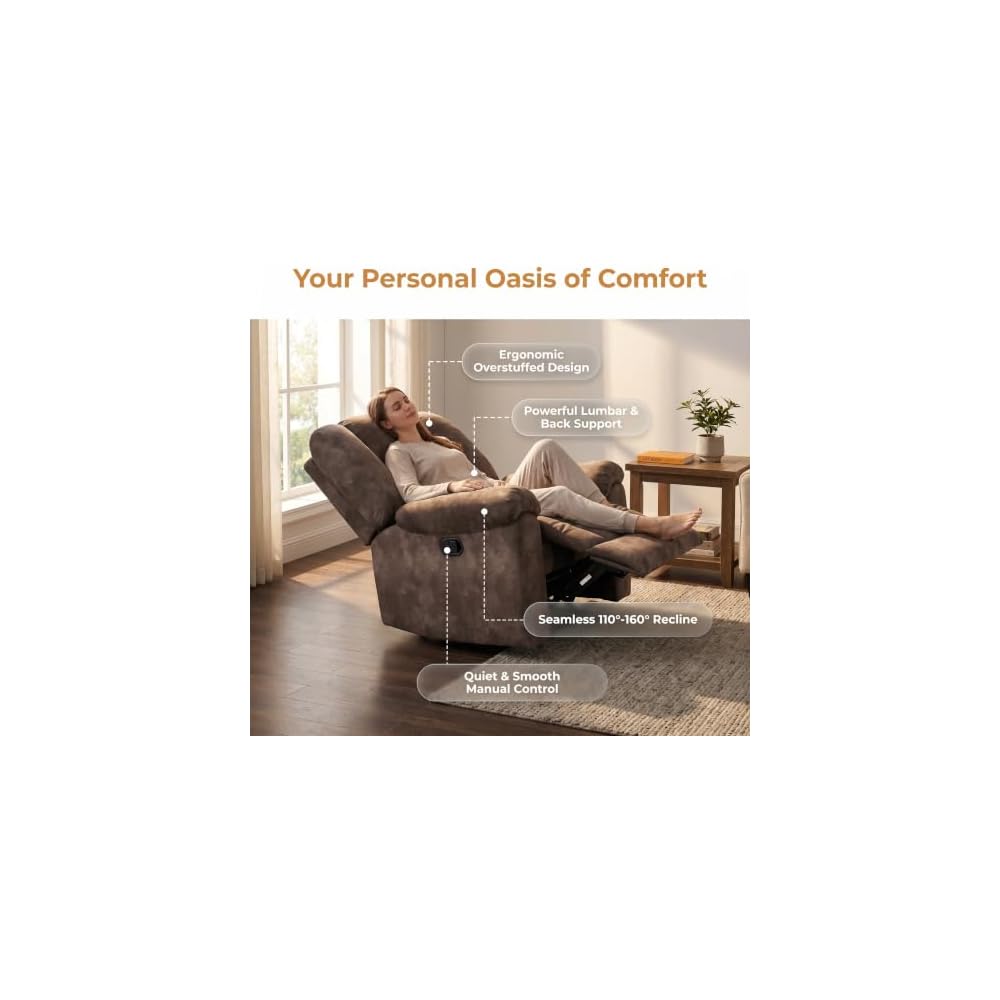 Fabric Recliner Sofa Set with Cup Holder, 3 Pieces Living Room Furniture Sets, Manual Reclining Sofa Set with Storage, Modern Reclining Couches for Living Room/Office, Brown