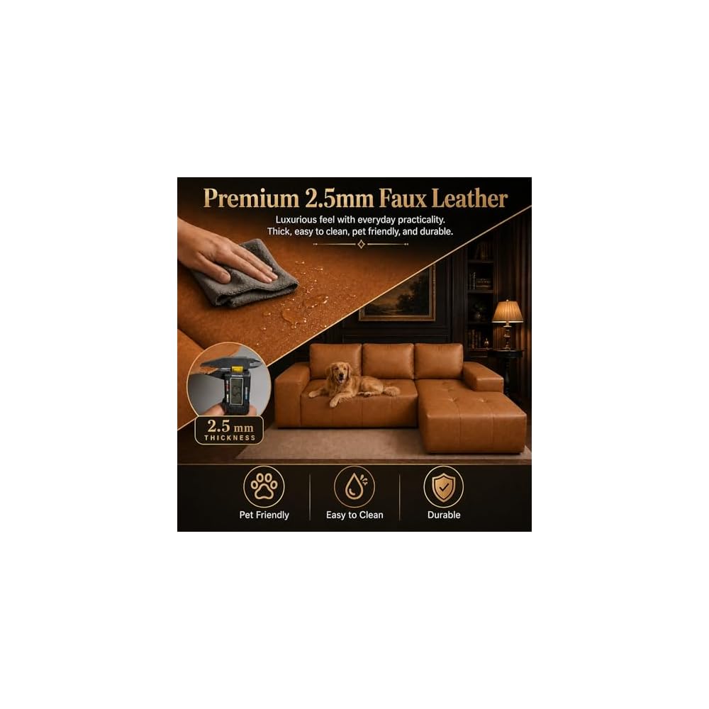 Boneless Faux Leather Sectional Couches 114”, Modular Sofa for Living Room