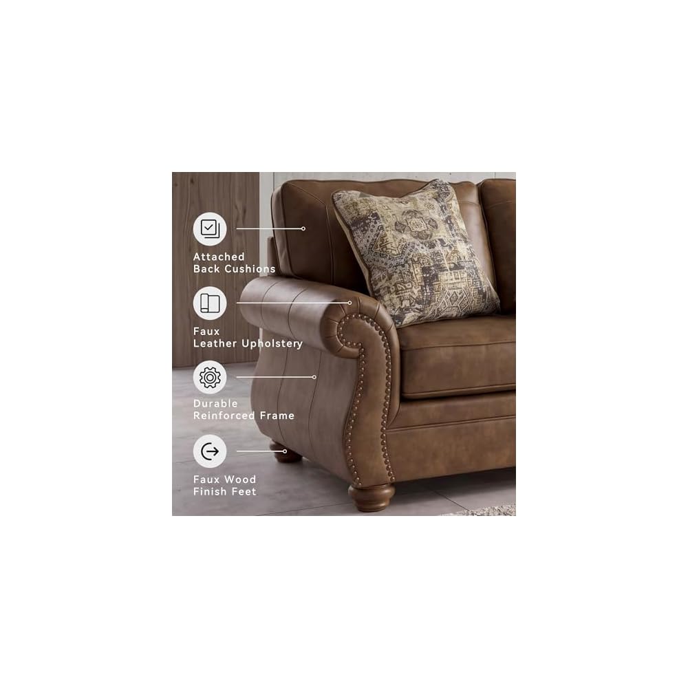 Faux Leather Sofa, Earth Brown, Chatterton