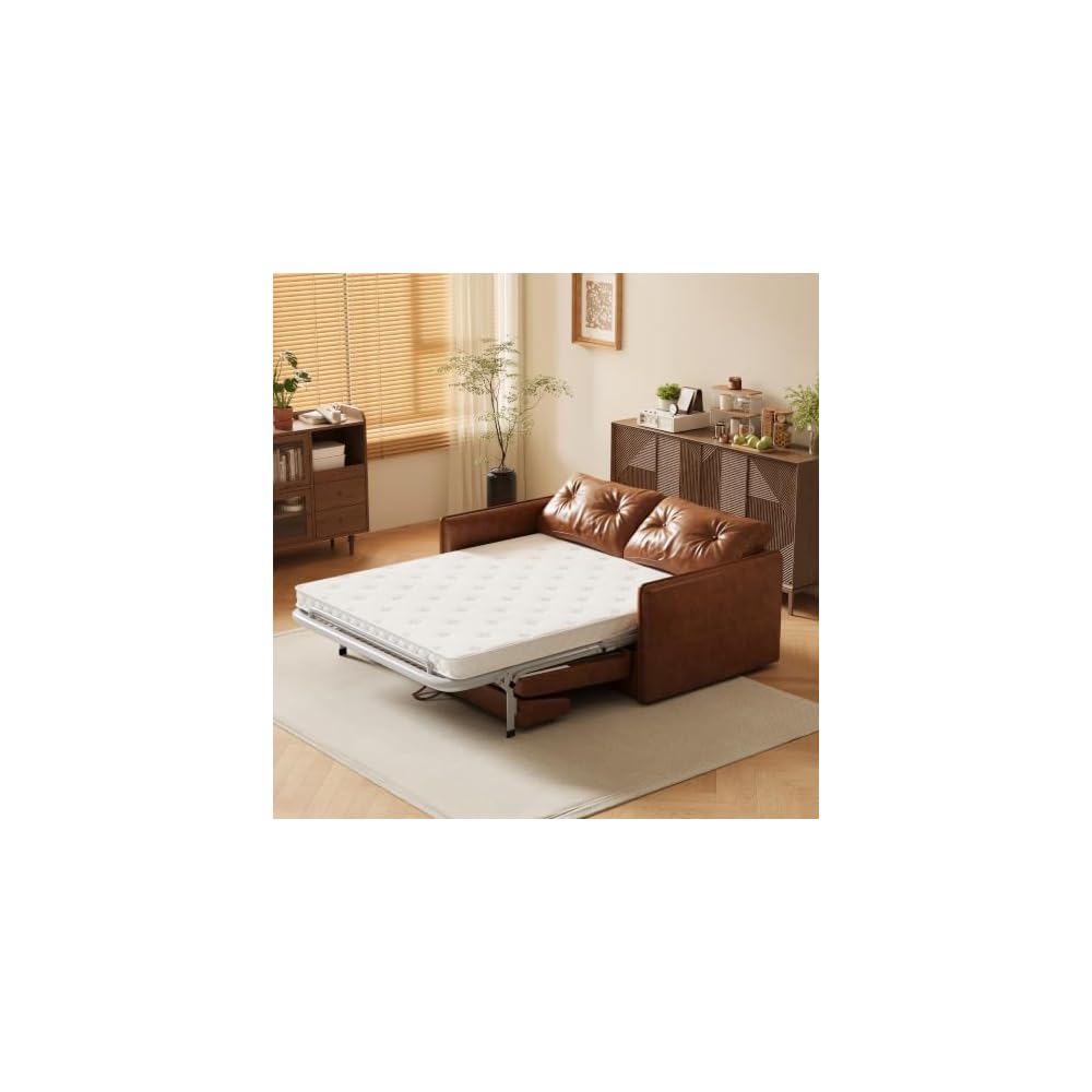55.9” Convertible Mid Century Morden Pull-Out Sofa Bed, Sleeper Sofa with Storage Chaise, Velvet Upholstered 2-in-1 Sofa Couch, Loveseat for Living Room, Guest Room & Apartment, Brown