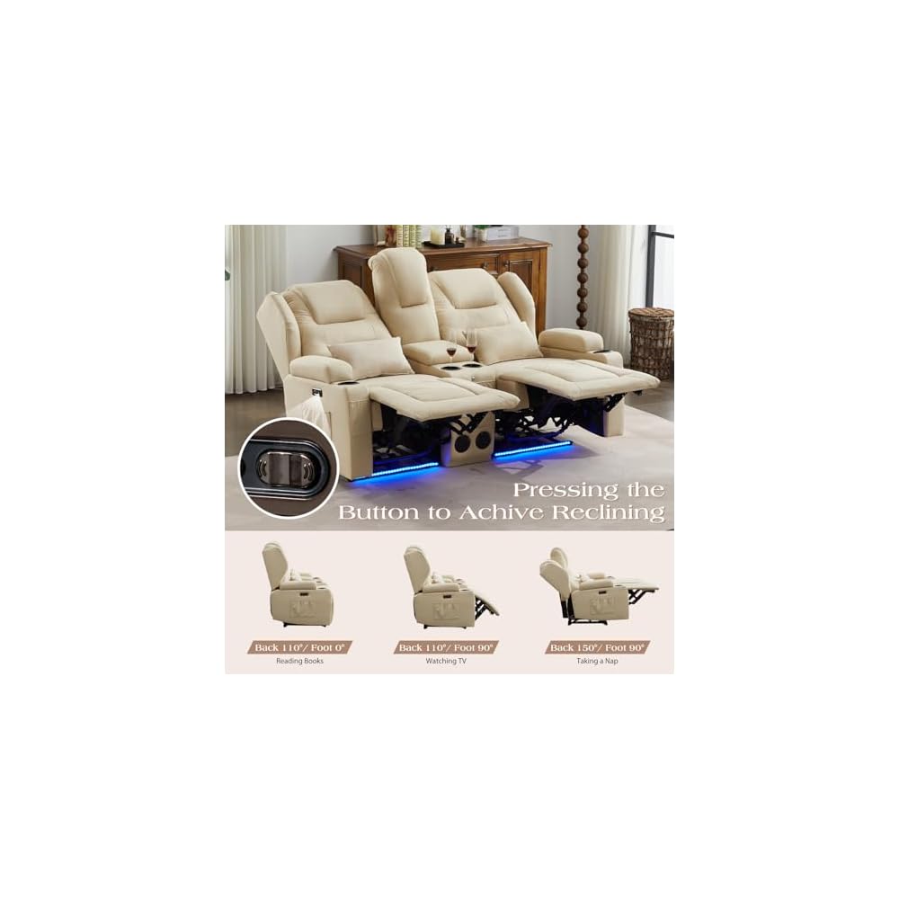 Loveseat Power Recliner Sofa Couch Electric Reclining Sofa Chair for Living Room with Multi-Function Console/Cup Holders/LED Ambient Light