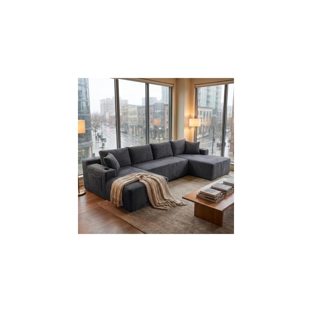 125" Modular Sectional Sofa Couch, U-Shaped Boneless Couch, Dark Grey