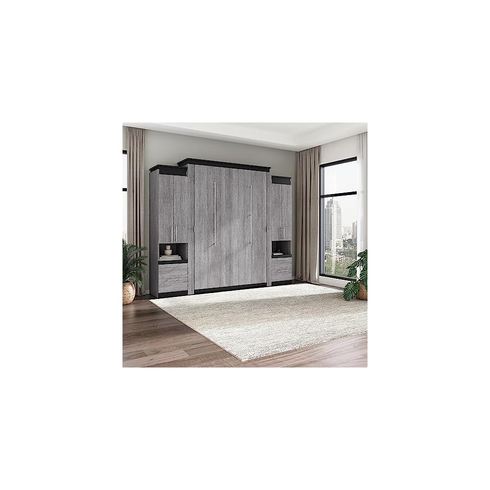 Queen Murphy Bed with Storage Cabinet, Bark Grey, Orion, 106W