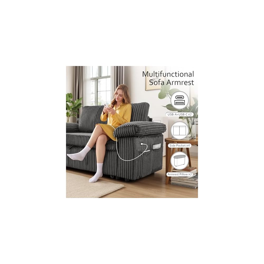 82'' Modular Sectional Couch with Sleeper Sofa Bed (Dark Grey)