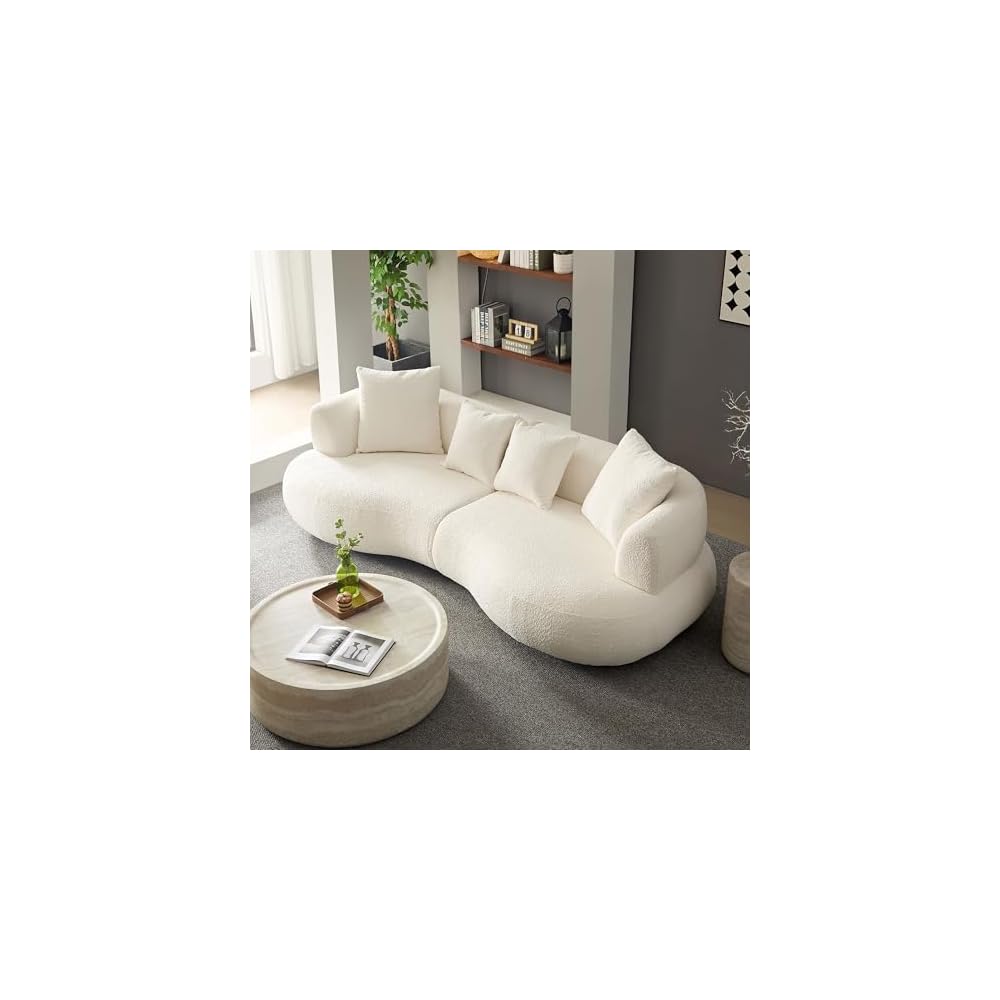 Curved Sectional Sofa, 102", 4-Seater, Pillows, Deep Seats, Boucle, Modern