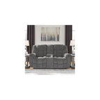 Foreside Contemporary Stain Resistant Manual Double Reclining Loveseat with Console, Storage and Cup Holders, Gray