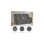 Foreside Contemporary Stain Resistant Manual Double Reclining Loveseat with Console, Storage and Cup Holders, Gray