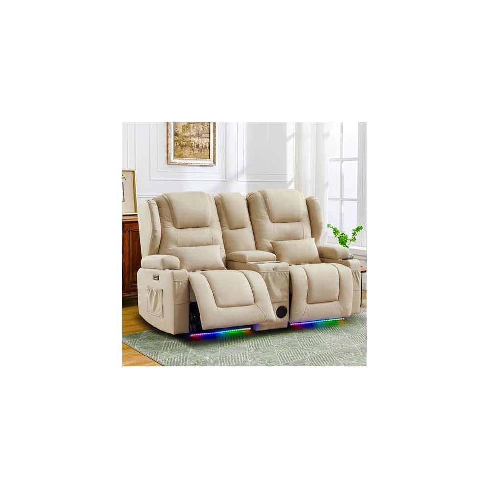 Loveseat Power Recliner Sofa Couch Electric Reclining Sofa Chair for Living Room with Multi-Function Console/Cup Holders/LED Ambient Light