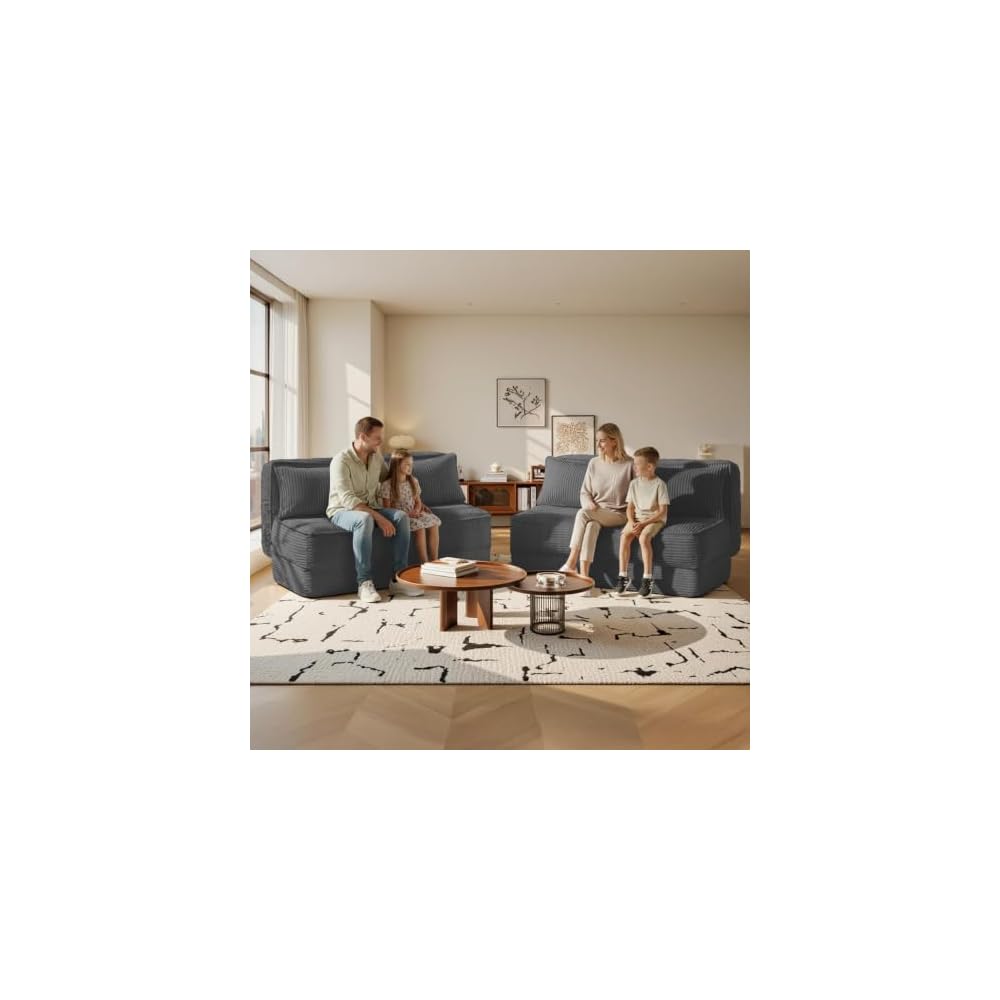 Convertible Boneless Sofa Bed with Fixed Frame,Boneless Loveseat Sleeper with 5-Position Adjustable Backrest & Thickened Cushion,Futon Couch with 2 Pillows for Bedroom,Small Spaces,Grey